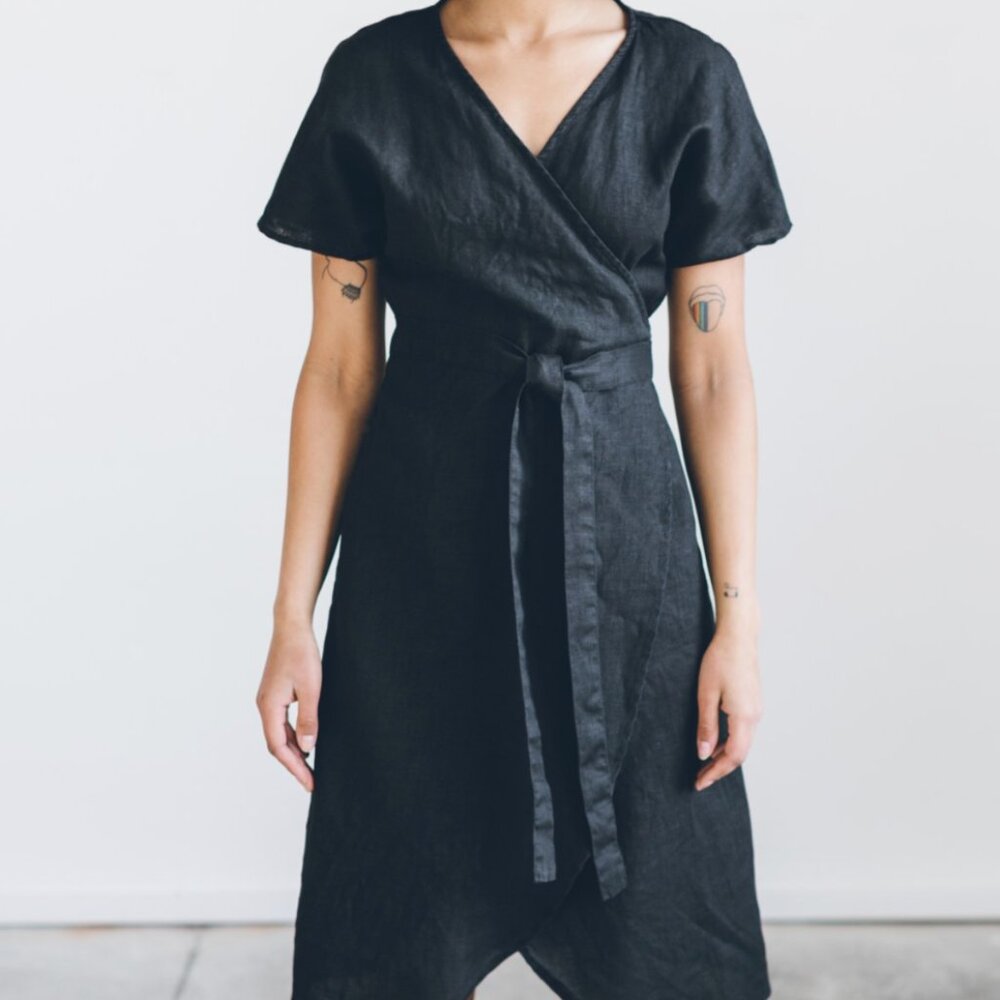 Linenfox Black Wrap Mimosa Dress